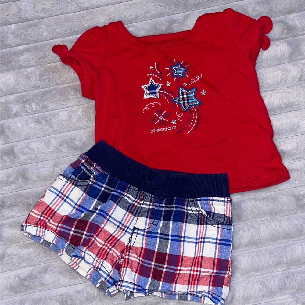 OshKosh B'gosh Navy Top and Plaid Shorts Set